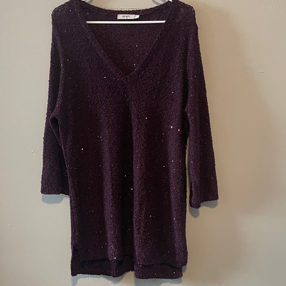 Ricki’s Purple Metallic Knit V-Neck Tunic Sweater Women’s XXL
